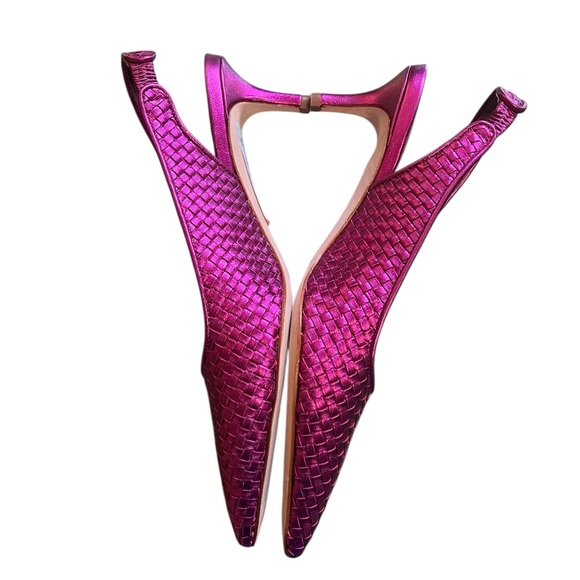 Donald Pliner Olympia NWT fuchsia pink woven leather sling back kitten heels - Picture 7 of 10